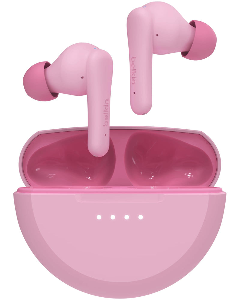 Belkin SoundForm Nano 2 Kids True Wireless Earbuds | In-ear Bluetooth earbuds for kids ages 7+, 85dB volume limiter, IPX5, ENC, touch controls, school, travel Pink