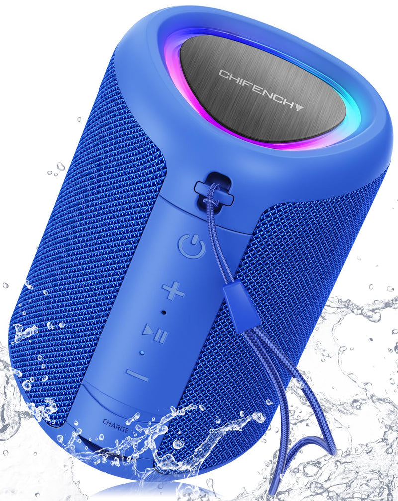Portable Bluetooth Speaker with Lights, Powerful Crystal Clear Sound, IPX5 Waterproof, All Day Playtime, AUX&TF-Card Input, Bluetooth 5.3, TWS Paring, Small Wireless Speaker for Outdoor, Gift Ideas Blue