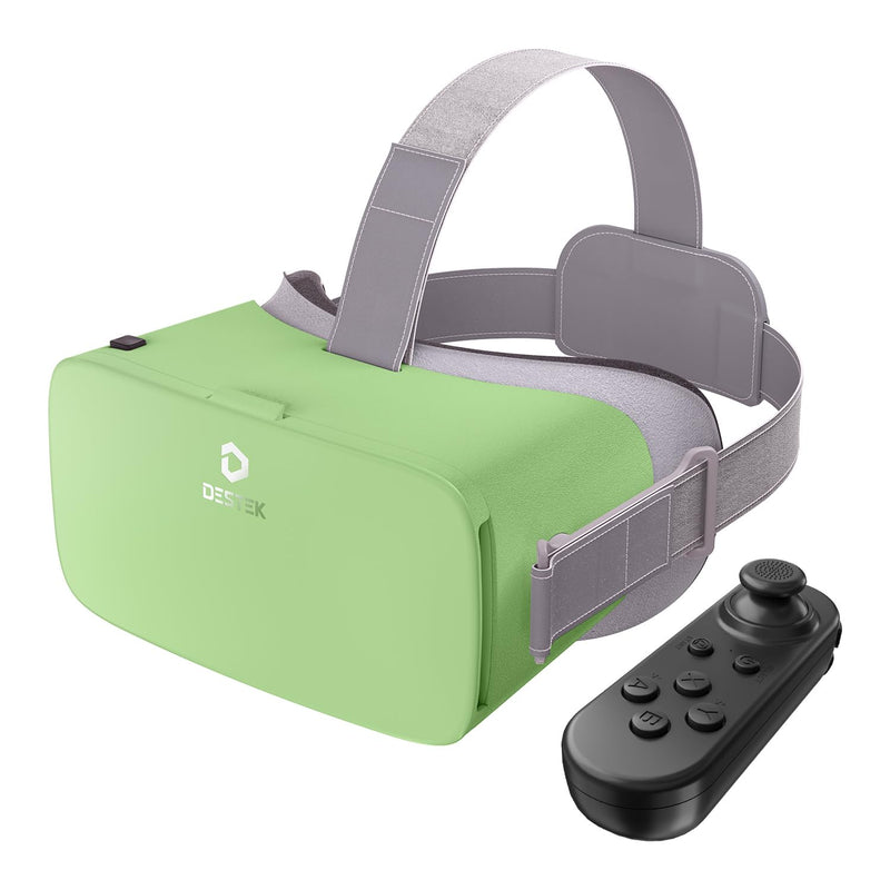 DESTEK V5 VR Headset for Phone w/VR Gamepad, 128 Premium VR apps Included, Anti-Blue Eyes Protected HD Lenses, 110° FOV Virtual Reality Headsets for iPhone, Android Phone