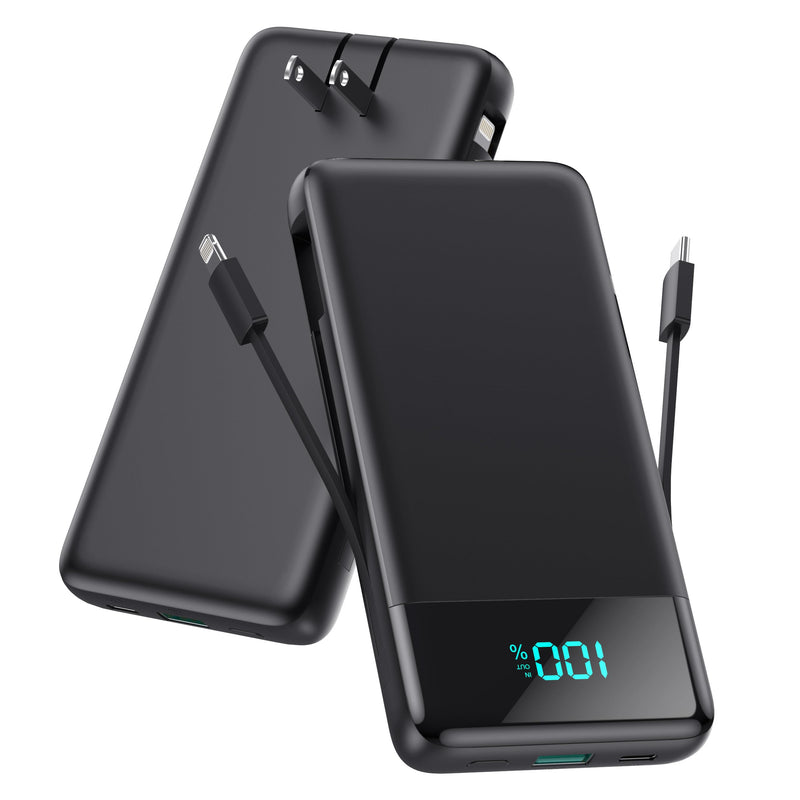 Portable Charger for iPhone with Built in Cables and Wall Plug,Upgraded 13800mAh Fast Charging USB C Power Bank,4 Outputs Travel Essential Battery Pack Compatible with iPhone 16/15/14,Samsung,Android Black