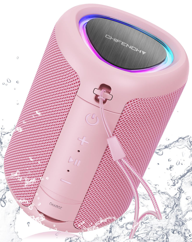 Portable Bluetooth Speaker with Lights,Powerful Crystal Clear Sound,IPX5 Waterproof,All Day Playtime,AUX&TF-Card Input,Bluetooth 5.3,TWS Paring,Small Wireless Speaker for Outdoor,Gift Ideas Pink