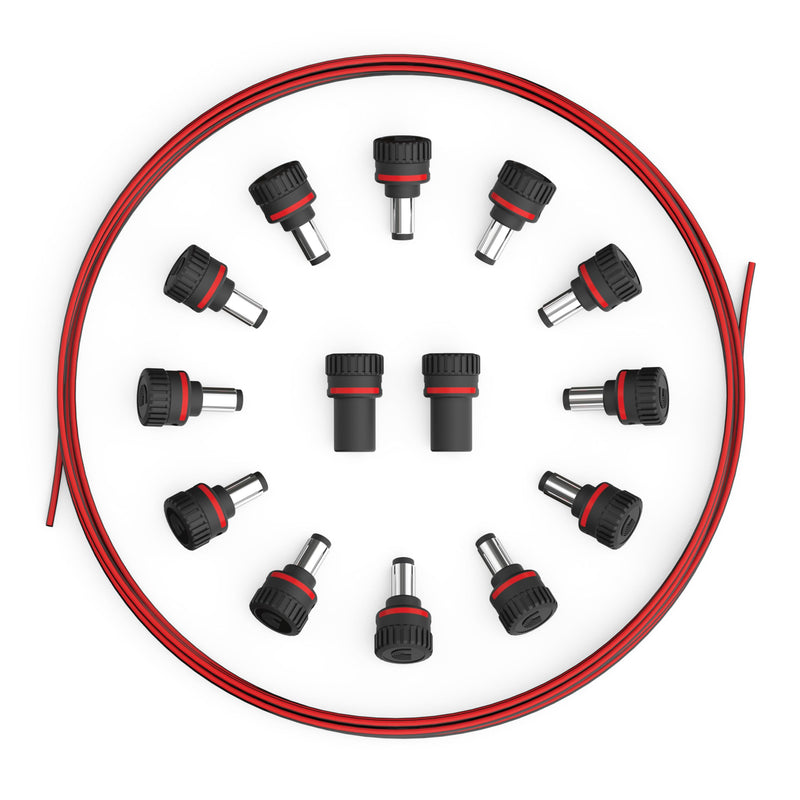 D'Addario Accessories XPND DIY Power Cable Kit - Customizable Power Cables for Guitar Pedal Boards - 12 Male Plugs, 2 Female Plugs, 10ft Cable