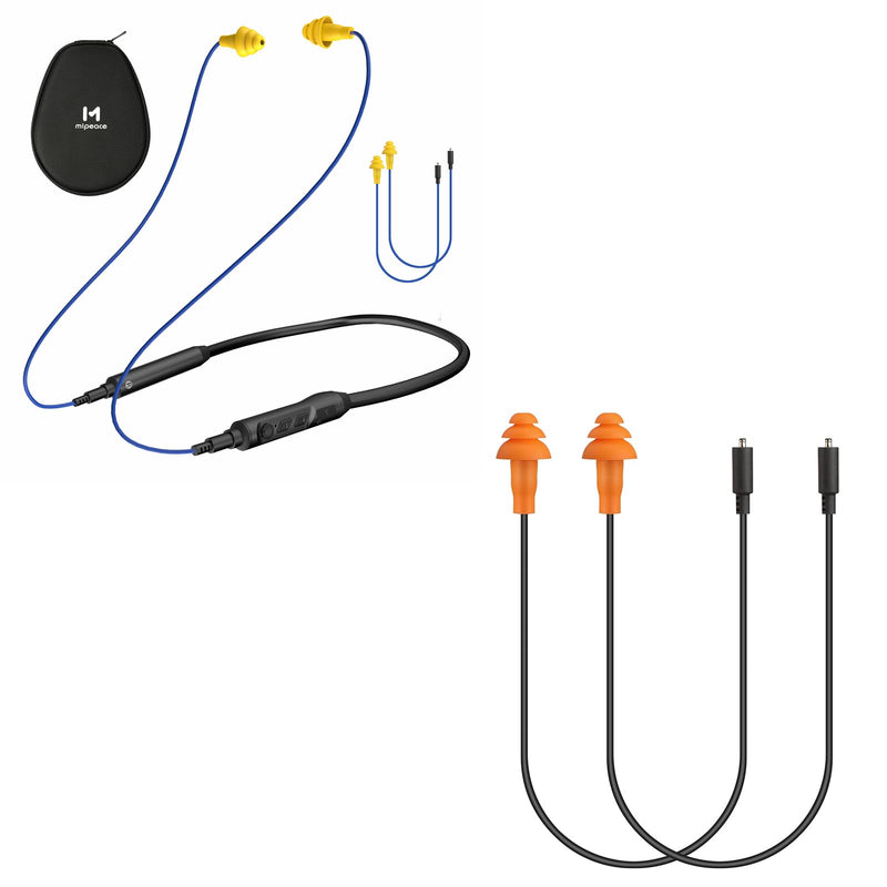 MIPEACE Bluetooth Earplug Headphones with 2 Replacement Earbuds Cables (Black & Orange) 29dB Noise Reduction Safety, Neckband Design, 19+ Hour Battery, Includes for Lawn Mowing, DIY, and Work