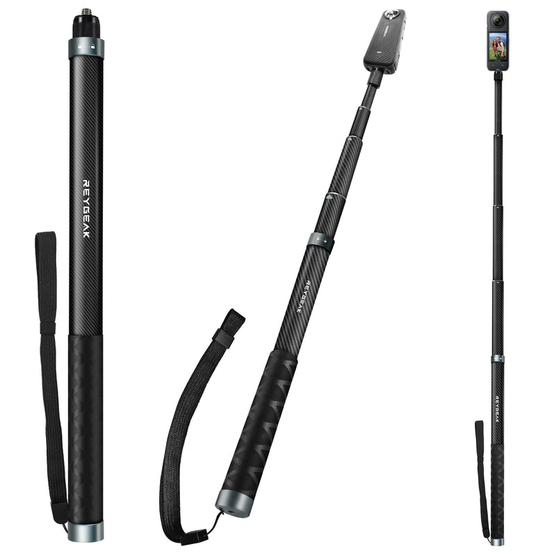 REYGEAK Selfie Stick for Insta360 X4,59 Inch/150cm long Invisible Selfie Pole with 1/4 screw thread,Carbon Fiber Waterproof Extension Monopod for Insta360 X4/X3/X2/ONE/ONE RS/ONE X/ONE R.