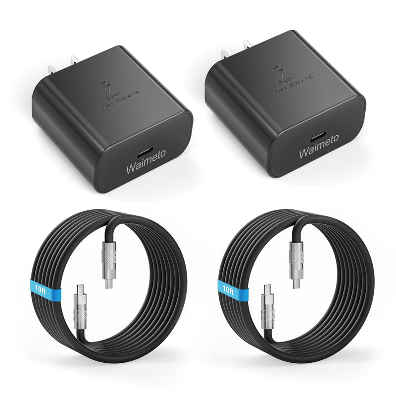 [AUSTRALIA] - 2Pack 45W Type C Charger Fast Charging, Waimeto Super Fast Charger USB C with 2X 10ft Type C to C Long Charging Cable for Samsung Galaxy S24 Ultra/S24/S23/S22 Ultra/S22+/S22 Plus/S21+/Note 20/Note10+ 
