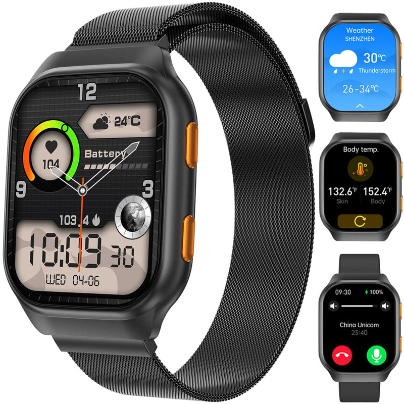 Smart Watches for Men,Fitness Tracker Smartwatch for Android Phones/iPhone Compatible,1.96" AMOLED Womens Men Watch with Blood Pressure Monitor,Female Cycle(2 Watch Bands) (A-Black) A-BLACK