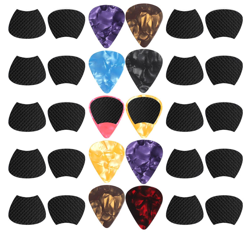 60pcs Guitar Picks Grips, Anti slip Silicone Soft Grips with 10 Guitar Picks, Two Different Thicknesses Guitar Picks, Self-Adhesive Guitar Pick Holder Black