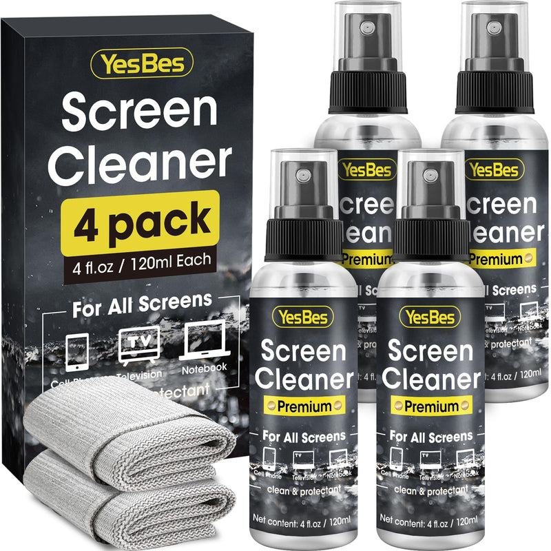 [AUSTRALIA] - Screen Cleaner Spray 16oz (4oz x 4 Pack) - TV Screen Cleaner Spray and 2 Microfiber Cloths, Computer Screen Cleaner & Car Screen Cleaner for TV, Monitor, Laptop, MacBook, iPad and Electronic Devices 
