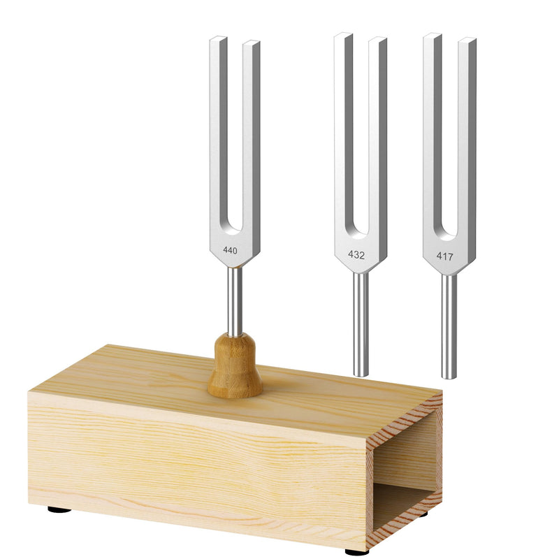 440Hz, 432Hz, 417Hz Aluminum Alloy Tuning Fork with Resonance Box and Wooden Hammer，3 pcs tuning fork Suitable for Sound Therapy, Yoga, Relaxation and Meditation