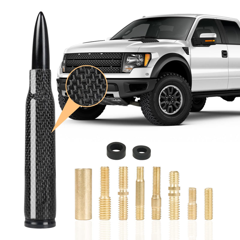 [AUSTRALIA] - Universal Carbon Fiber 50 Cal Bullet Short Truck Antenna Fits for All Chevy GMC Ford Jeep Dodge Toyota 5.5" AM/FM Radio Antenna for All Truck Car Accessories(Black+Carbon Fiber) Black+Carbon Fiber 