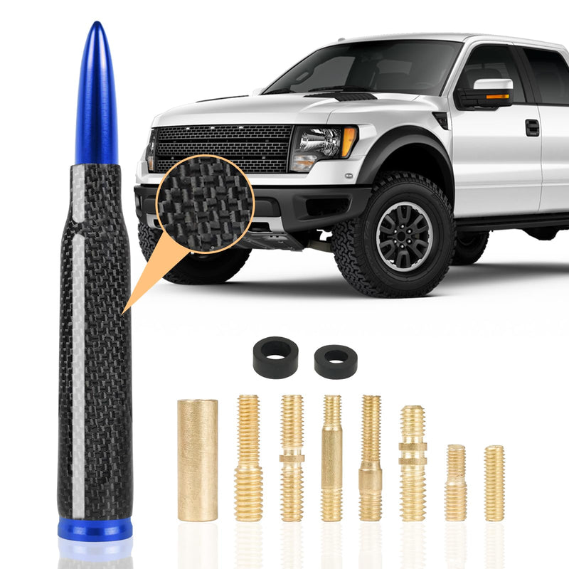 Universal Carbon Fiber 50 Cal Bullet Short Truck Antenna Fits for All Chevy GMC Ford Jeep Dodge Toyota 5.5" AM/FM Radio Antenna for All Truck Car Accessories(Blue+Carbon Fiber) Blue+Carbon Fiber