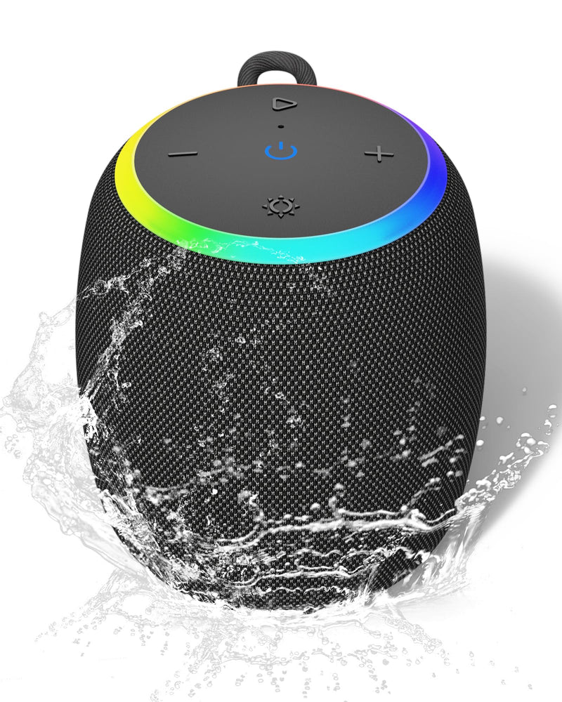 Bluetooth Speakers,Portable Wireless Speaker with 15W Stereo Sound, IPX6 Waterproof Speaker with LED Light, Bluetooth TWS, Portable Speaker for Shower Outdoor Party Beach Camping 1PCS-Black