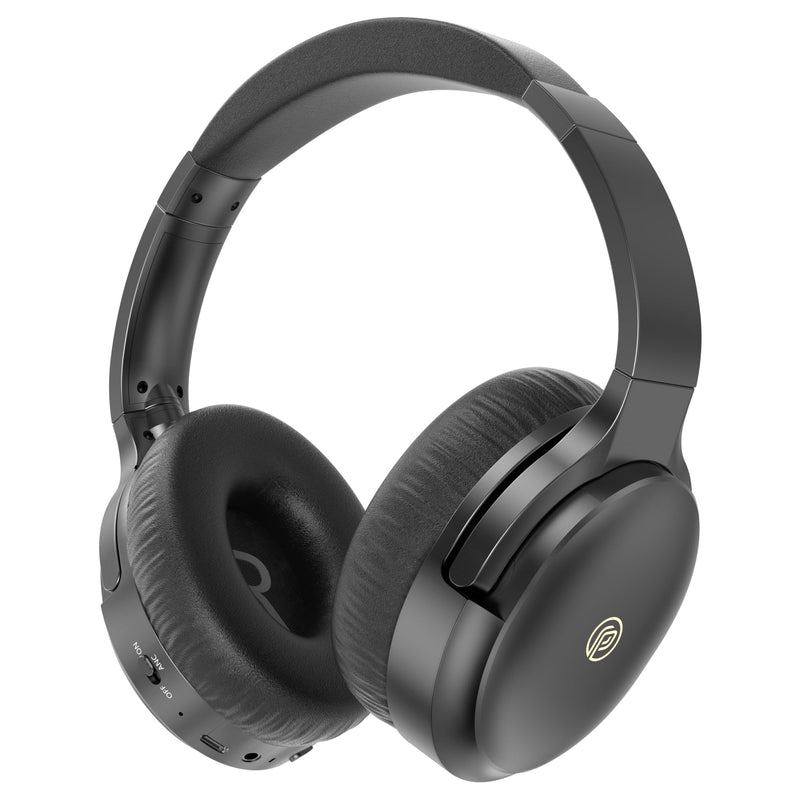 Active Noise Cancelling Headphones, 100H Playtime Headphones Wireless Bluetooth, Bluetooth Headphones with Microphone, Over- Ear Wireless Headphones with Deep Bass for Travel (Pure black) Pure black