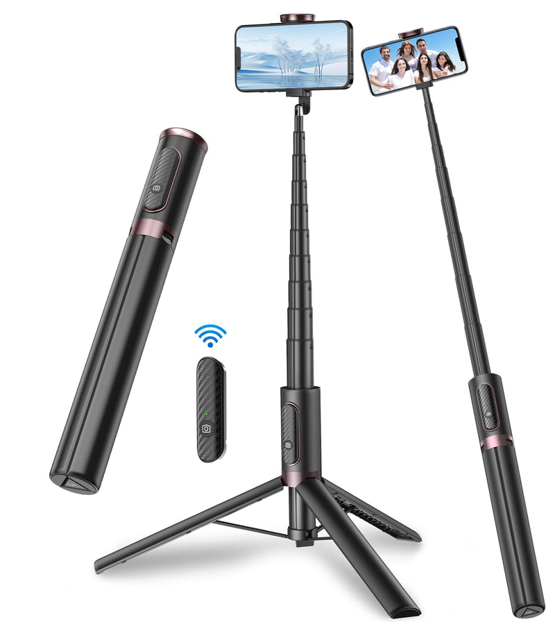 TONEOF 67" Cell Phone Selfie Stick Tripod,Smartphone Tripod Stand All-in-1 with Integrated Wireless Remote,Portable,Lightweight,Extendable Phone Tripod for iPhone/Android(Black) 67“ Black