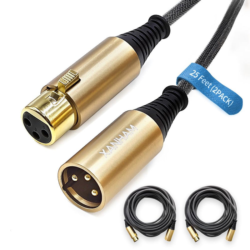 XLR Cable 25 Feet/8 Meter 2 Pack 3 Pin Microphone Female to Male Balanced Shielded Cable, Fibre Braiding with 22AWG Oxygen-Free Copper(OFC) Mic Cord for Speaker and Audio System 25ft(8 meter)