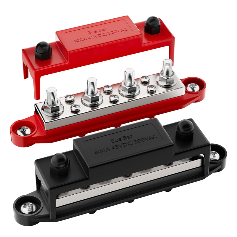 RVBOATPAT 400A Power Distribution Block 12V Bus Bar 4 x 5/16" (M8) Terminal Studs and 6 x #8 Terminal Screws 12 Volt Marine Bus Bar Positive & Negative 400A 4x5/16"(M8) Studs+6 x #8 Screws