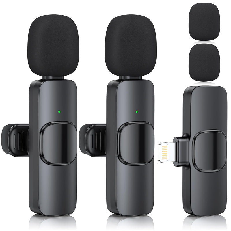 ZasLuke 2 Pack Wireless Lavalier Microphone for iPhone & iPad, Mini Microphone for Video Recording, Ultra-Low Delay Noise Canceling Microphone for Vlog, YouTube, TikTok, Black
