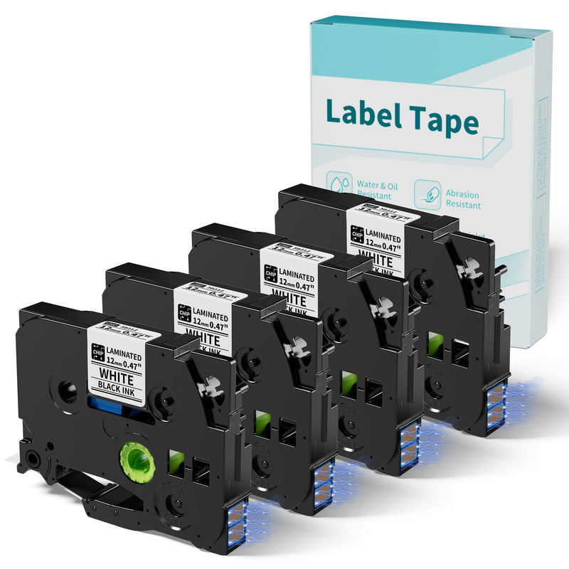 [AUSTRALIA] - 12mm 0.47 Laminated White Label Tape Relpacement for TZe-231 TZ-231 Brother Label Maker Tape, BZ Black on White Label Tape Compatible with Brother P Touch Label Maker PT-D210 PT-H110 PT-D220, 4 Pack 