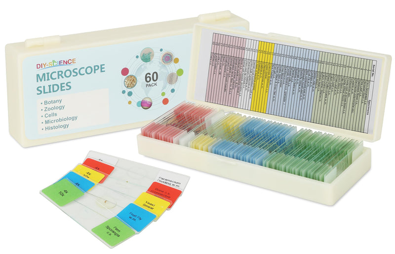 [AUSTRALIA] - Microscope Slides with Specimens for Kids, 60 Lab-Grade Prepared Microscope Slides, Animal/Plant/Microbe/Tissue Samples, STEM Biology Kit for Homeschool, Classroom Labs & Science Education Ages 8+ 
