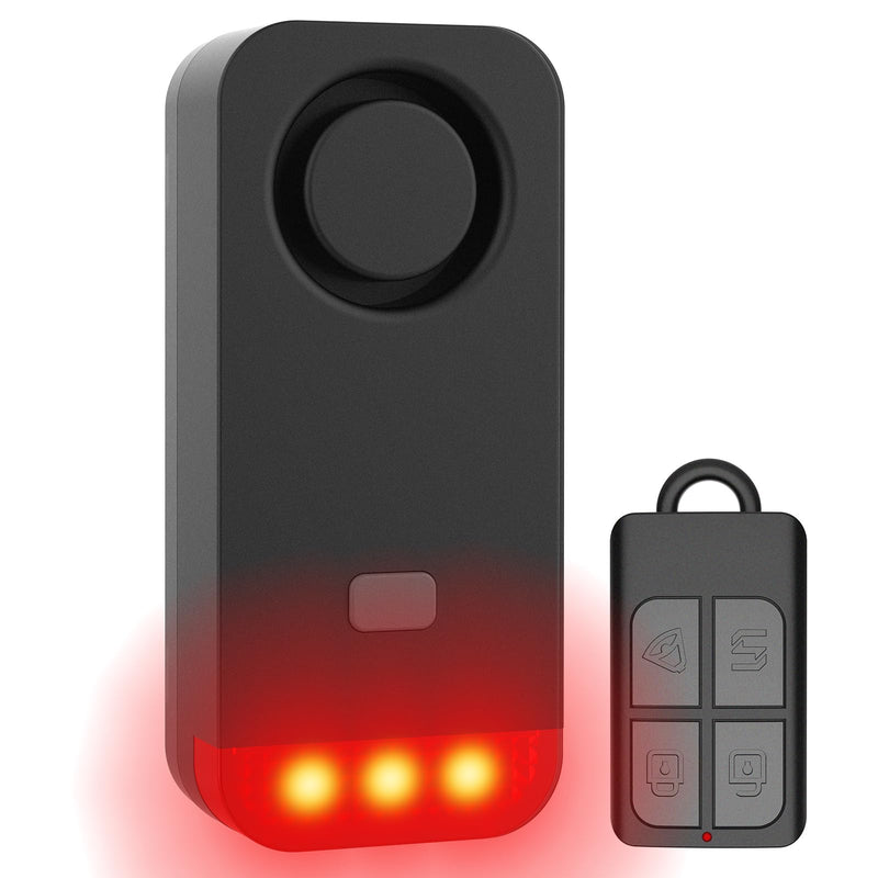 Wireless Remote Bike Alarm with Warning Light, Anti-Theft Alarm Vibration Motion Sensor, Loud Sound 120dB, IP65 Waterproof for Scooter Motorcycle Golf Car Trailer Garage Ebike Bike Alarm with Remote 1 Pack