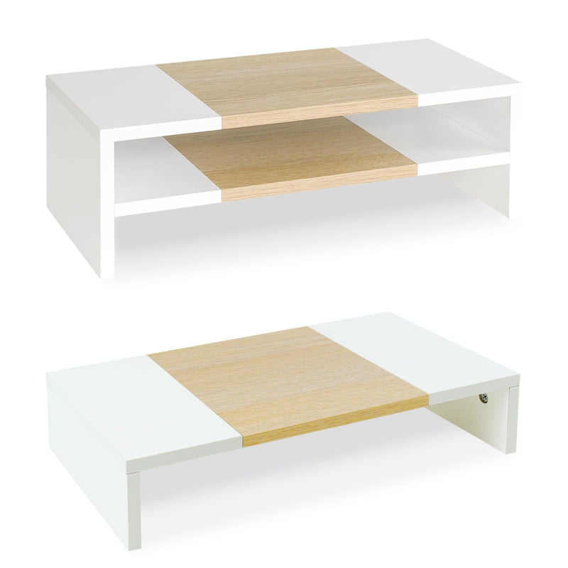 TEAMIX 3 Tiers 20 Inch Desktop Monitor Stand Riser Printer Stand for Desk Organizer (White+Maple)