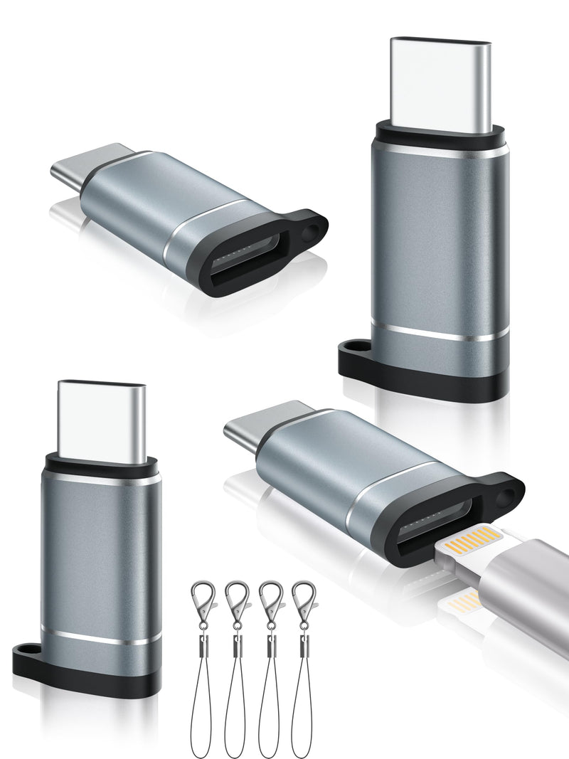 [AUSTRALIA] - Lightning Female to USB C Male Adapter-27W Fast Charging Adapter - Lightning to USB C Adapter for iPhone 15 Series/16 Pro/16 Pro Max/Plus, iPad Air, Galaxy S23/Note 20, Pixel 8 9, 4 PCS, Grey 4 Pack 