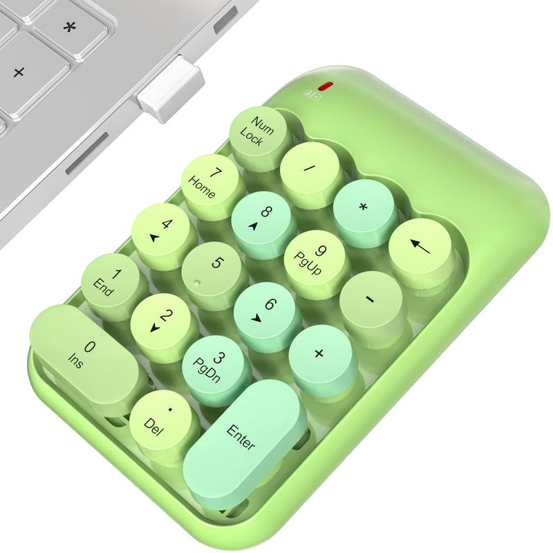 [AUSTRALIA] - Wireless Number Pads, Cute Colorful Numeric Keypad Numpad Portable 2.4 GHz Financial Accounting Number Keyboard Extensions, 18 Key Number Numpad for Laptop Desktop, PC (Green) Milk Tea 