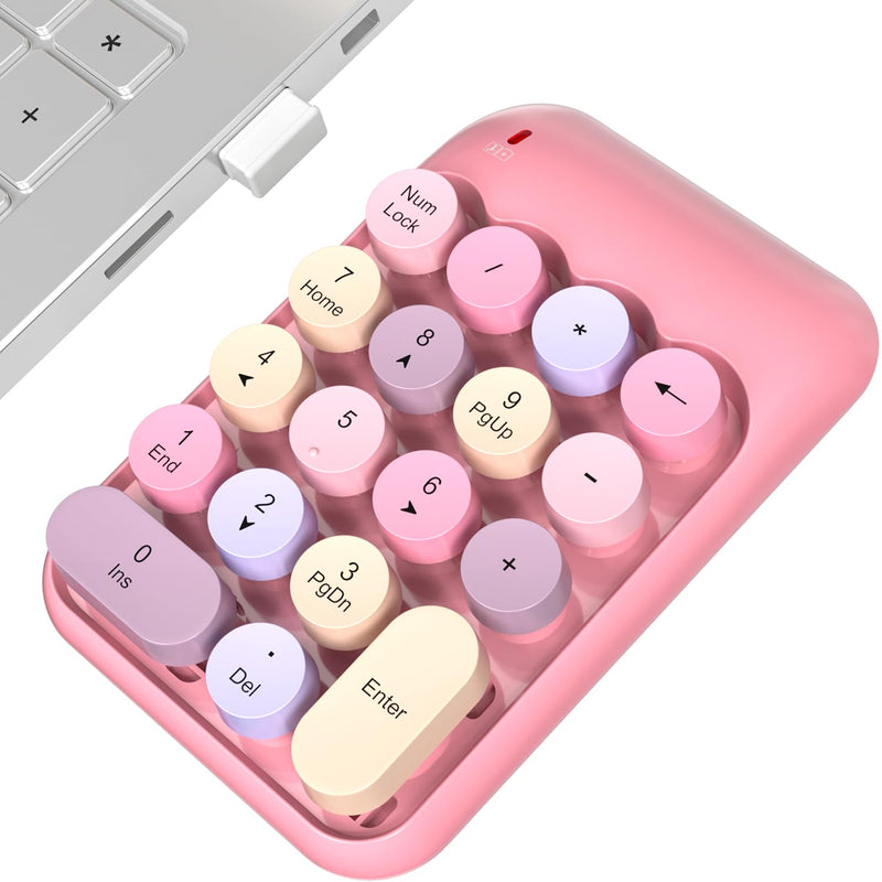 [AUSTRALIA] - Wireless Number Pads, Cute Colorful Numeric Keypad Numpad Portable 2.4 GHz Financial Accounting Number Keyboard Extensions, 18 Key Number Numpad for Laptop Desktop, PC (Pink) Pink 