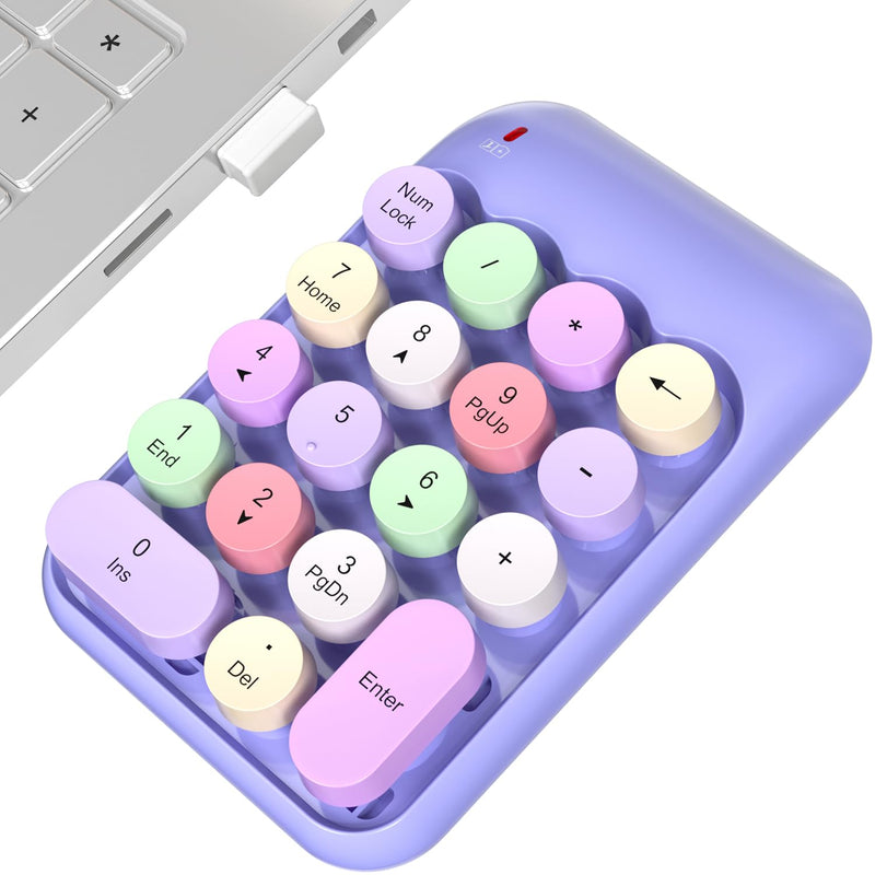 [AUSTRALIA] - Wireless Number Pads, Cute Colorful Numeric Keypad Numpad Portable 2.4 GHz Financial Accounting Number Keyboard Extensions, 18 Key Number Numpad for Laptop Desktop, PC (Purple) Purple 