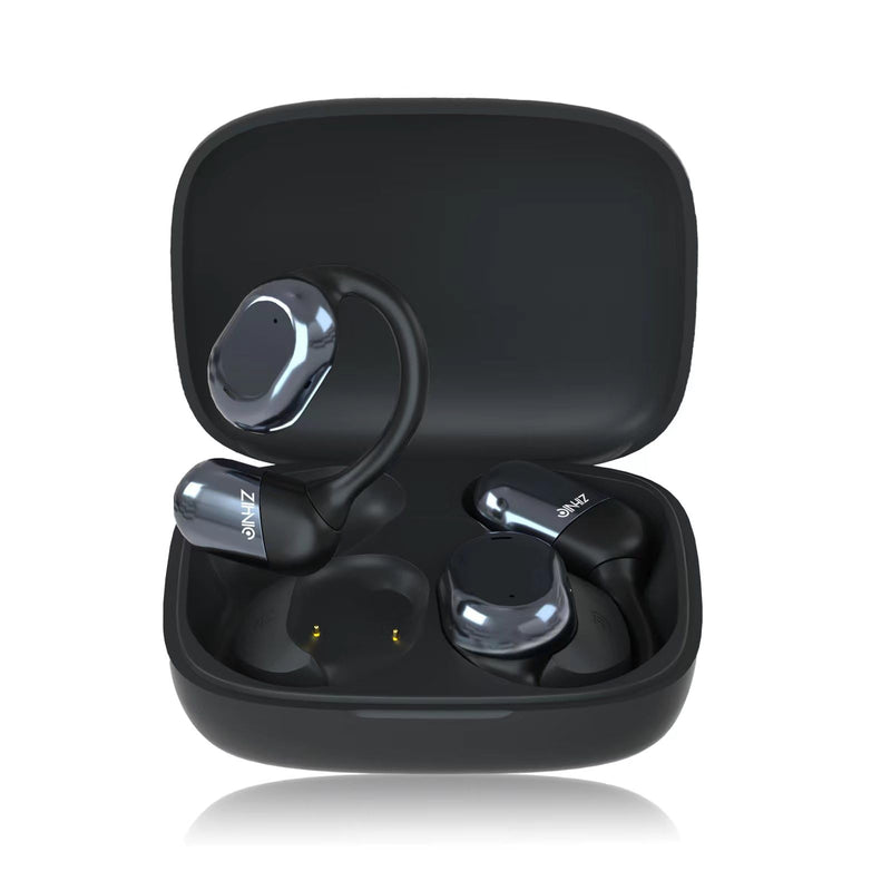 ZIHNIC Open-Ear Wireless Bluetooth Headphones with Mic,28H Battery, IPX5 Waterproof, Comfortable Ear Hooks,Compatible with Any Phone-Black