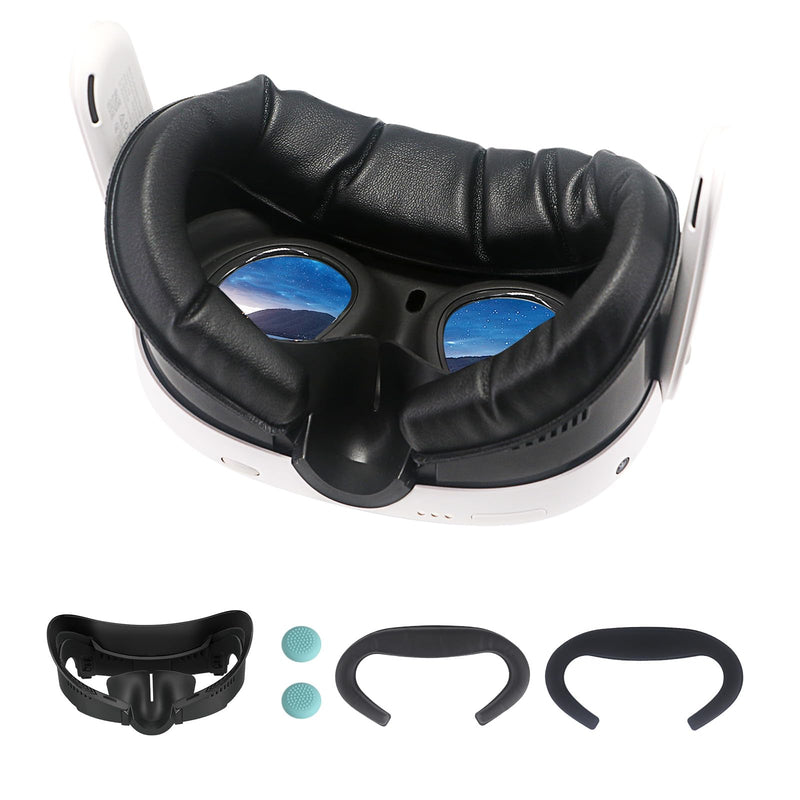 Thickening Face Cover Pad Facial Interface for Meta/Oculus Quest 3 Accessories,with Sweat-Proof PU Leather Face Cushion Pad and Cotton Mesh Foam Face Pad Replacement (Not for Official Charger Dock) Cotton Mesh+PU Leather