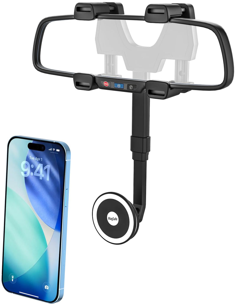 for MagSafe Car Mount Rearview Mirror [24 Strong Magnet] Magnetic Phone Holder for Car Rear View Mirror [4 Clip Stable] Phone Holders for Your Car for iPhone Air 17 Pro Max 16 15 14 13, All Smartphone