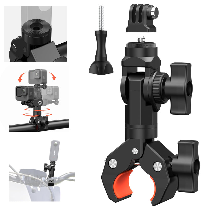 [AUSTRALIA] - Bike Motorcycle Handlebar Holder Action Camera Mount for Gopro 12/11/10/9/8/7/6/5/4 Insta360 X3/X4, Super Clamp Camera Mount Magic Arm Bracket with 1/4" Thread for DSLR/Lights/Monitor Pole Tube Mount Super Clamp Mount 