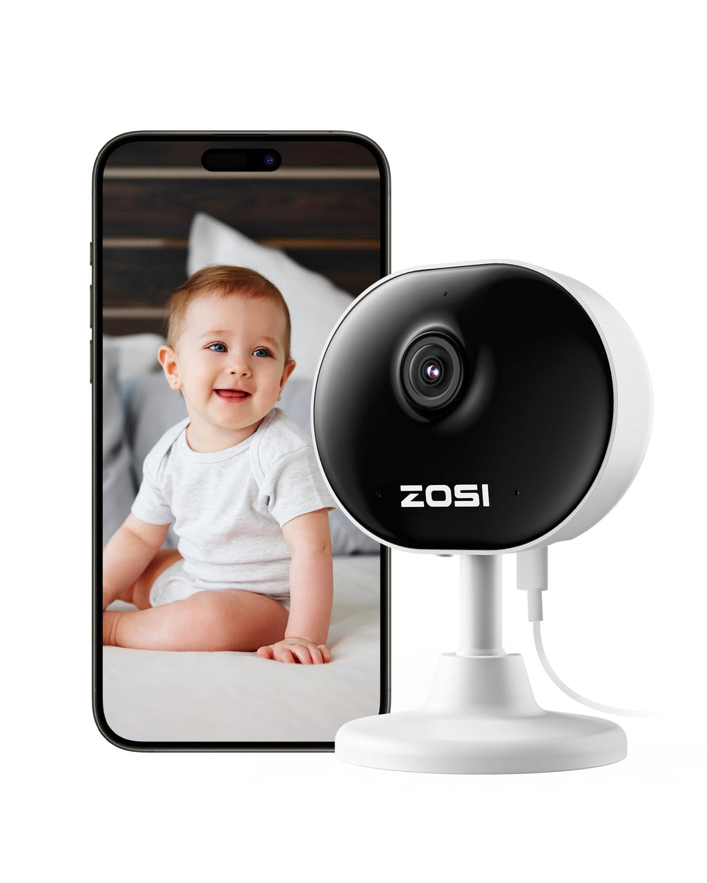 ZOSI Indoor Security Camera for Baby/Pet Monitor, C688 1080P Home Surveillance WiFi Camera with Phone App, AI Motion Detection, 2-Way Audio, Night Vision, SD Card/Cloud Storage, Works with Alexa 2MP WiFi Cam