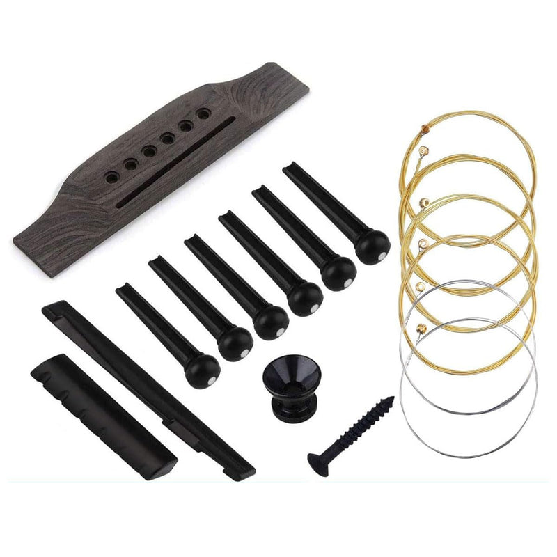 [AUSTRALIA] - 6 String Guitar Bridge Saddle Nut Pins Replacement Parts Set, Guitar Rosewood Bridge, 6Pcs Bridge Pins, End Pin, Guitar 6 String, Saddle and Nut Accessories for Acoustic Folk Guitar Black 