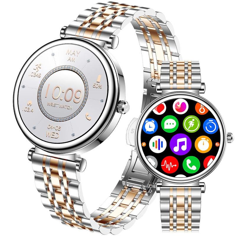Watch for Women, 1.25" AMOLED HD Screen Women's Smartwatch, Fitness Tracker with Heart Rate/Sleep Monitor, Bluetooth Call, IP67 Waterproof, Compatible with iOS & Android (Two-Tone Silver) Two-Tone Silver