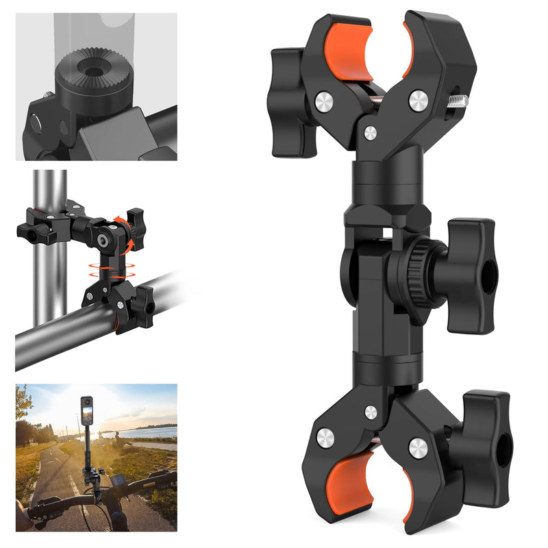 Double Clamp Mount Bracket Magic Arm with 1/4" Screw Interface, Double Super Camera Umbrella Clamp for Chair, Strollers, Photo Studio Light Stand, Motorcycle, Poles, Photography Reflector, Flag
