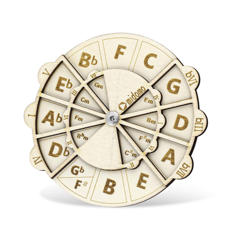 Wooden Melody Tool, 4.8 Inch Wooden Chord Wheel Circle of Fifths Wheel Round Melody Chord Tool Wooden Musical Educational Tool for Piano Violin Guitar Bass