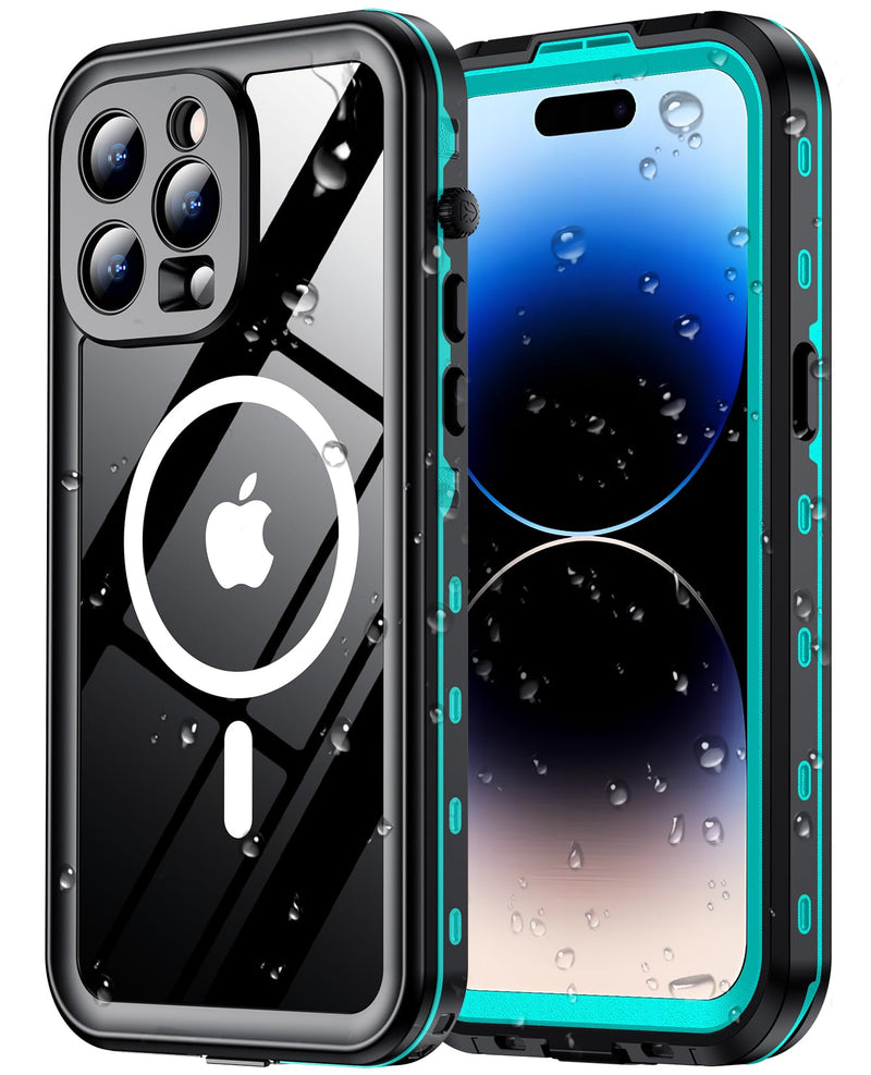 Magnetic for iPhone 14 Pro Case Waterproof [Compatible with MagSafe] [IP68 Underwater] [Built-in Camera Lens & Screen Protector] Full Body Shockproof Phone Case Blue Blue-Mag
