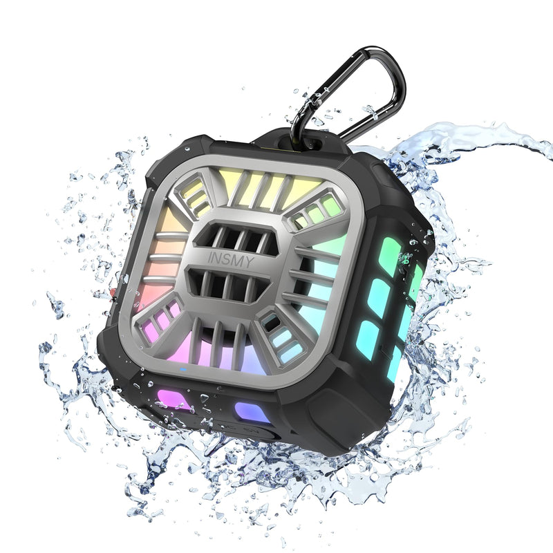 [AUSTRALIA] - INSMY IP67 Waterproof Bluetooth Speaker, Shower Speaker Portable Small Clip-on, Multi Sync 100+ Speakers, Big Volume Booming Bass, 24H Playtime/Floatable/RGB Lights for Outdoor/Kayak/Beach (Black) Black 