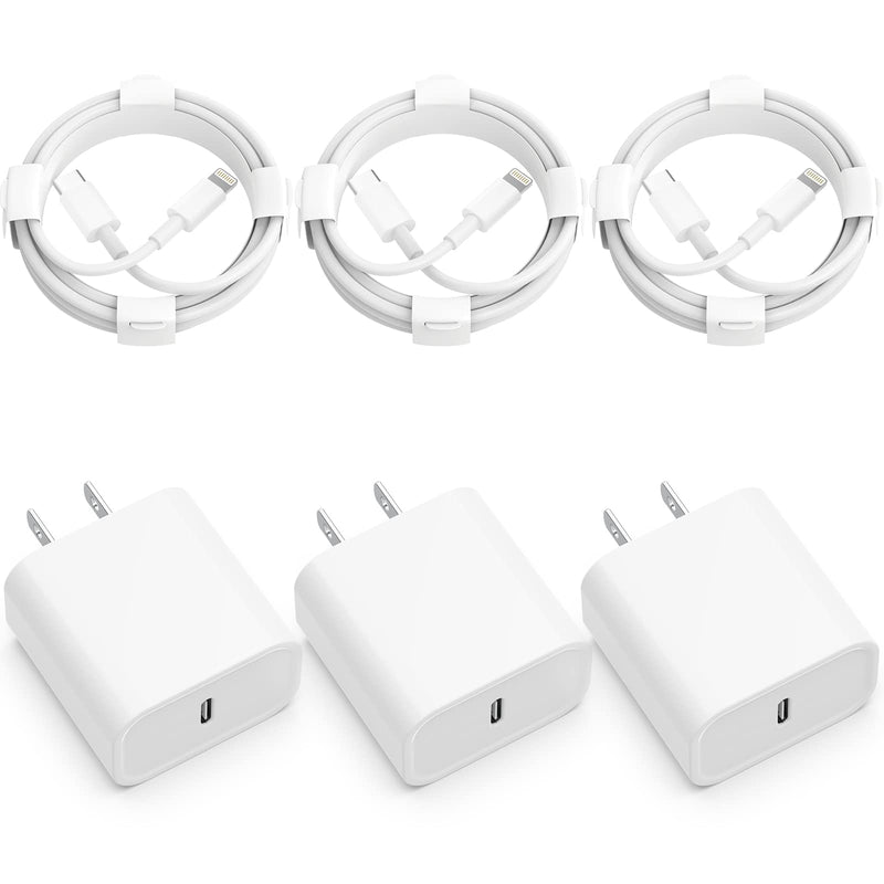 USB C Charger iPhone Charger Fast Charging 3Pack 20W Type C Wall Charger Block with 6FT Long USB C to Lightning Cable Compatible with for iPhone 14Pro/13 Pro/12/12 Pro Max/11/XS Max/XS/XR/X/8 White