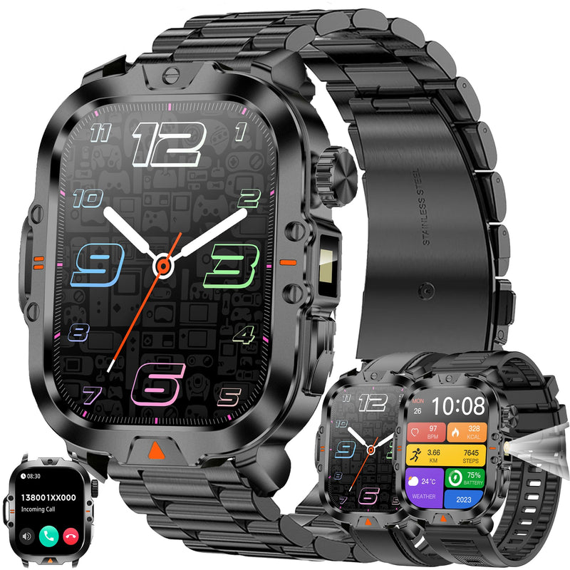 Smart Watches for Men(Answer/Make Call) , LED Lighting, 2.01" HD Fitness Tracker with Blood Pressure/Heart Rate Monitor, Waterproof Fitness Watch for Men, Smart Watch for Android/iOS Phones (Black) Black