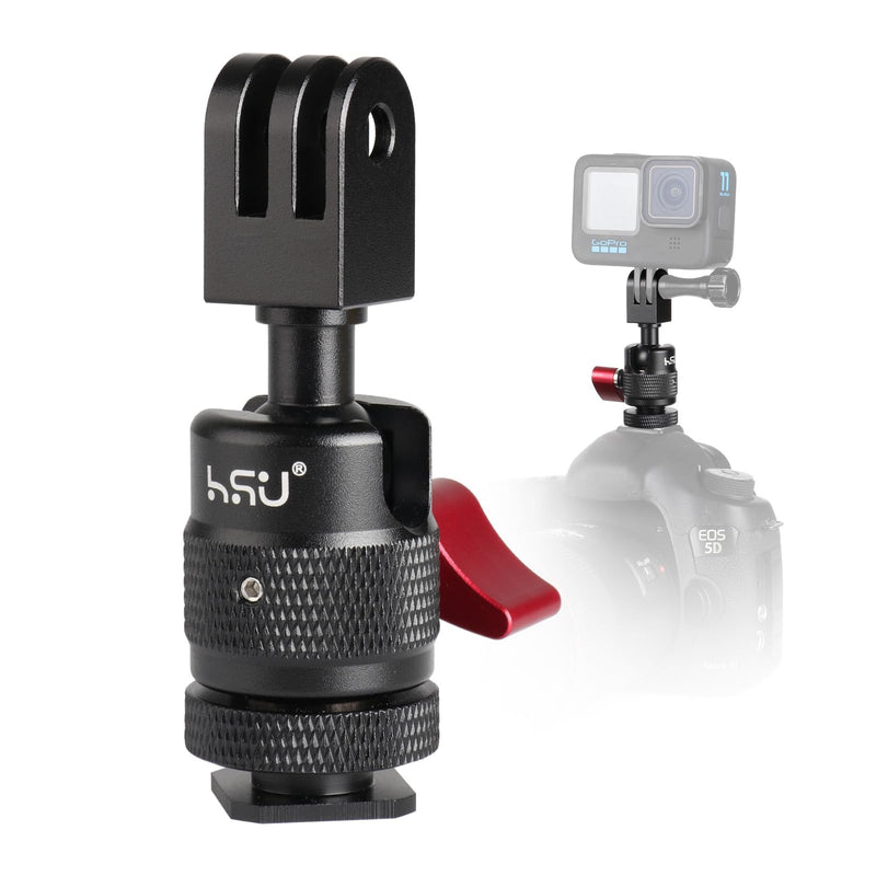 HSU Cold Shoe Mount Adapter, Aluminum 1/4”-20 Screw Hole 360° Rotation Camera Tripod Mount for GoPro Hero 13/12/11/10/9/8/7/DJI Osmo Action, Applicable for Tripod Selfie Stick and DSLR Camera Flash