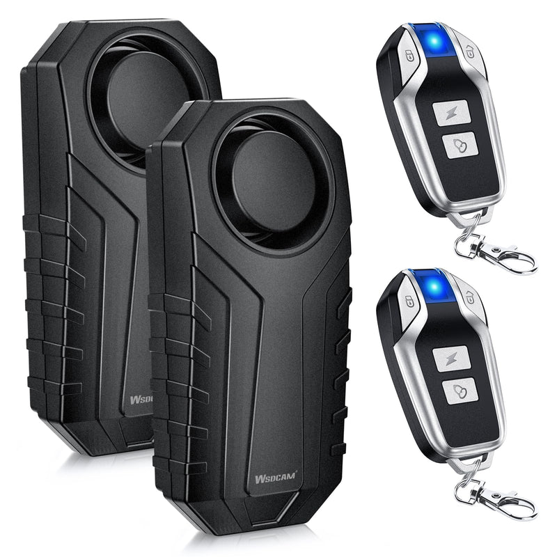 WSDCAM Bike Alarm with Remote 2 Pack, 113dB Loud Anti Theft Vibration Sensor Alarm Systems for Electric Bike Motorcycle Golf Car Trailer Mailbox Garage Door Waterproof Home Security Bike Accessories 2 packs