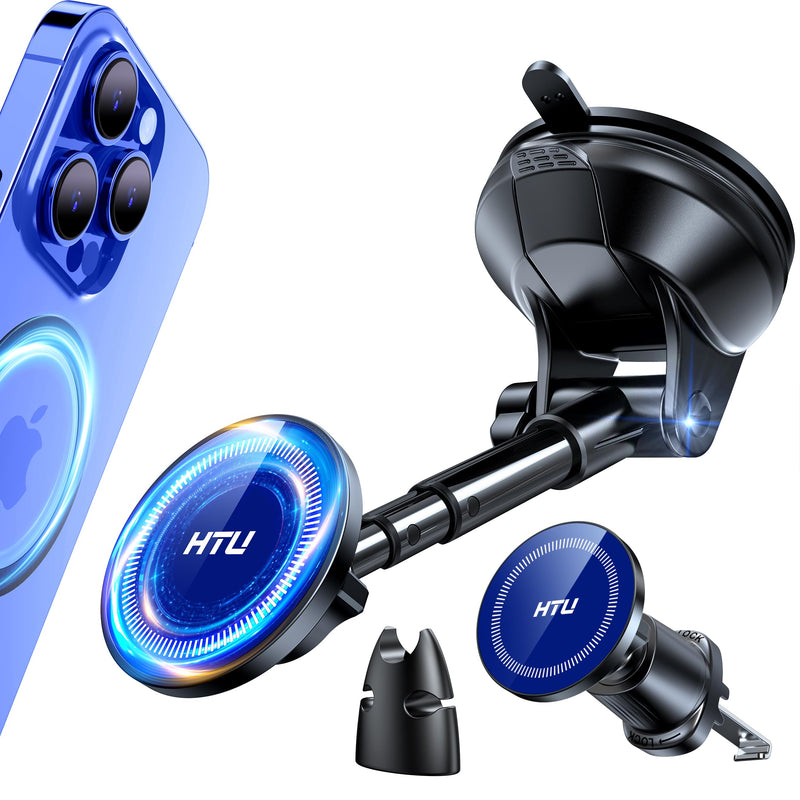HTU 2026 Upgraded for Magsafe Car Mount [80LBS Strongest Suction & Military-Grade] Powerful Magnetic Cell Phone Holder for Car Dashboard Windshield for iPhone 17 16 15 14 Pro Max Mini,Dark Blue Dark Blue