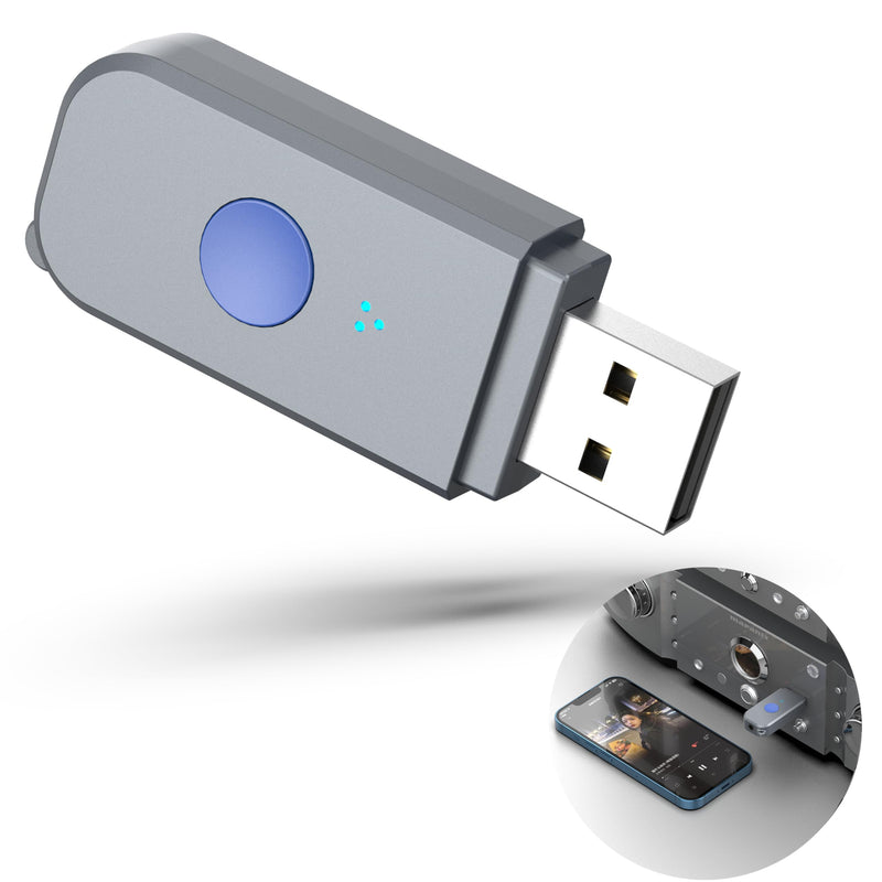 [AUSTRALIA] - USB Bluetooth Car Kit [Stronger Mics& Noise Cancellation] &[Plug-and-Play] Bluetooth 5.3 Receiver Adapter for Car Music/Hands-Free Calls/Stereo Audio,(H222) Grey 