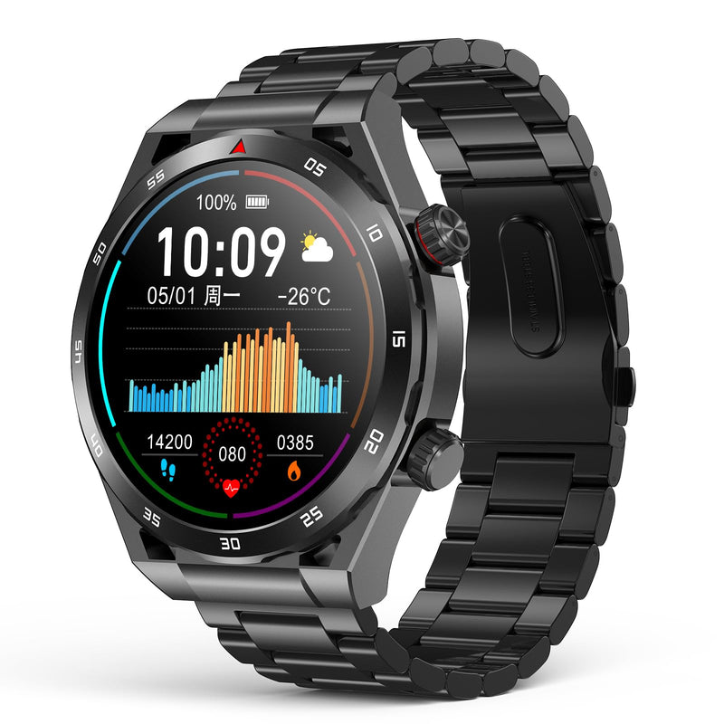 EarlySincere Smart Watches for Men with Blood Pressure, 1.39" HD Fitness Watch, Smartwatches with Heart Rate Blood Oxygen Sleep Monitor for Android and iPhone, Comes with Replaceable Silicone Strap Black Metal
