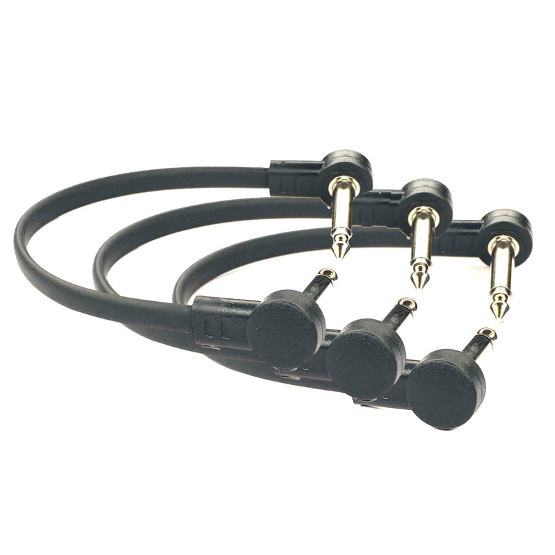 Flat Low Profile C Shape 1/4"" Right Angle Guitar Effects Pedal Patch Cables (3), Black 3