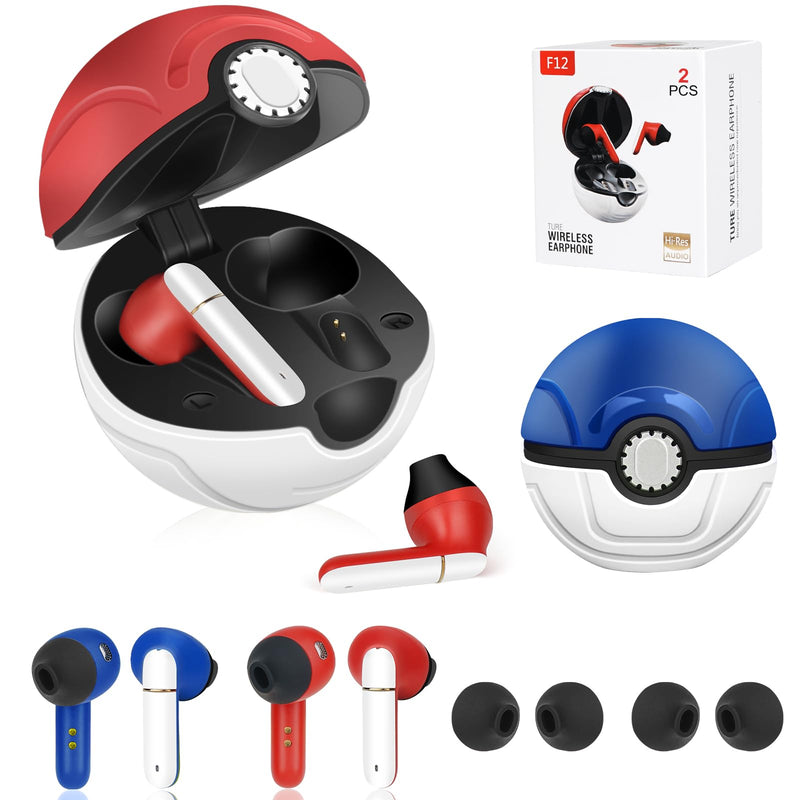 2 Pack Wireless Earbuds for Kids,Comfortable Wireless Earphones Fit Ergonomic Design Ball Shape Ear Buds with Mic for Android iOS Cell Phone Computer Laptop Red and Blue-2pcs
