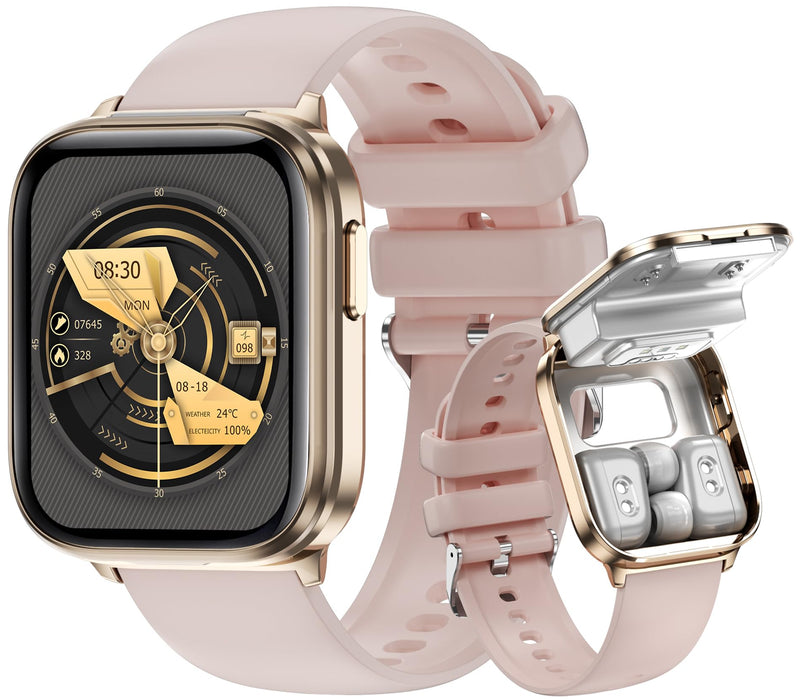 Smart Watch with Earbuds, 2 in 1 Bluetooth Watch with Wireless Earphones, Fitness Tracker Heart Rate Monitor Sleep Tracker Step Calories Counter, Waterproof Smartwatches for iOS Android Phones Gold